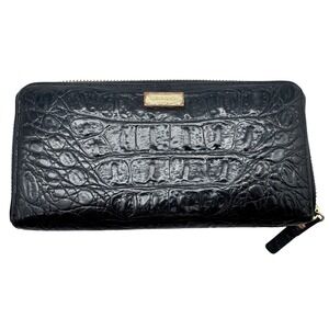 Kate Spade New York Black Croc Embossed Zip Around Continental Wallet Clutch
